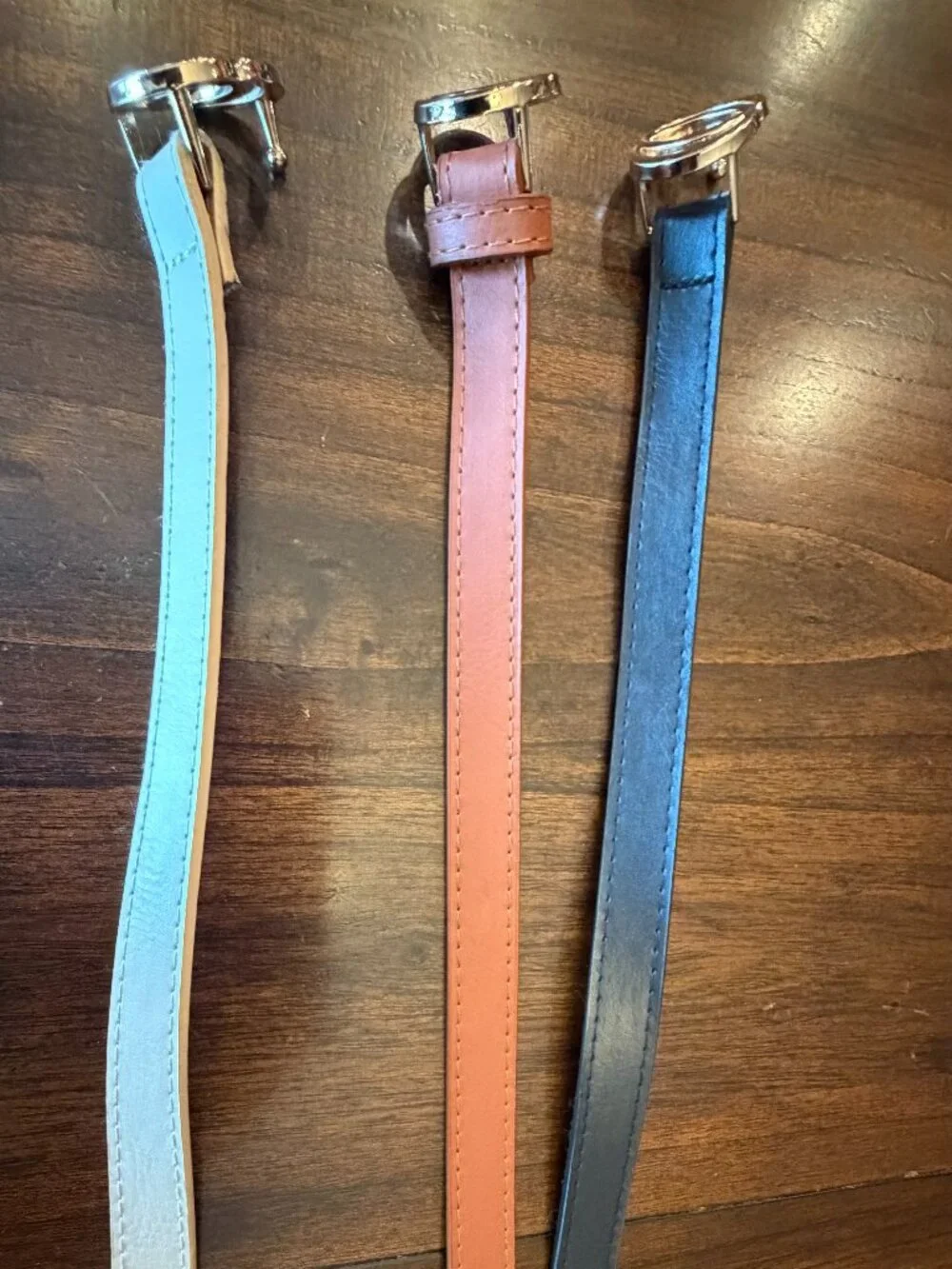 Belts Black Ivory and Brown Skinny Belts Gold O Buckle, Size 41 inches in length